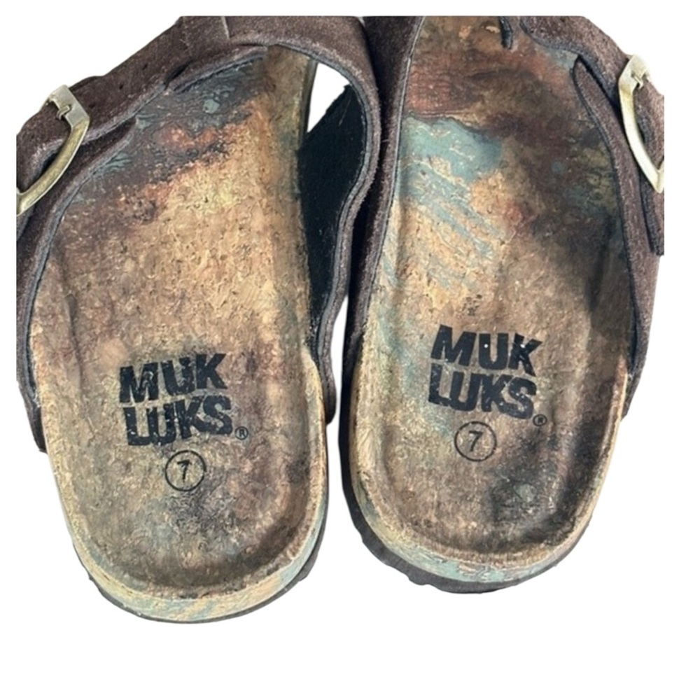 MUKLUK Marsha Terra Turf Leather Sandals — Not Birkenstock —  in Black Size 7 - Picture 5 of 7